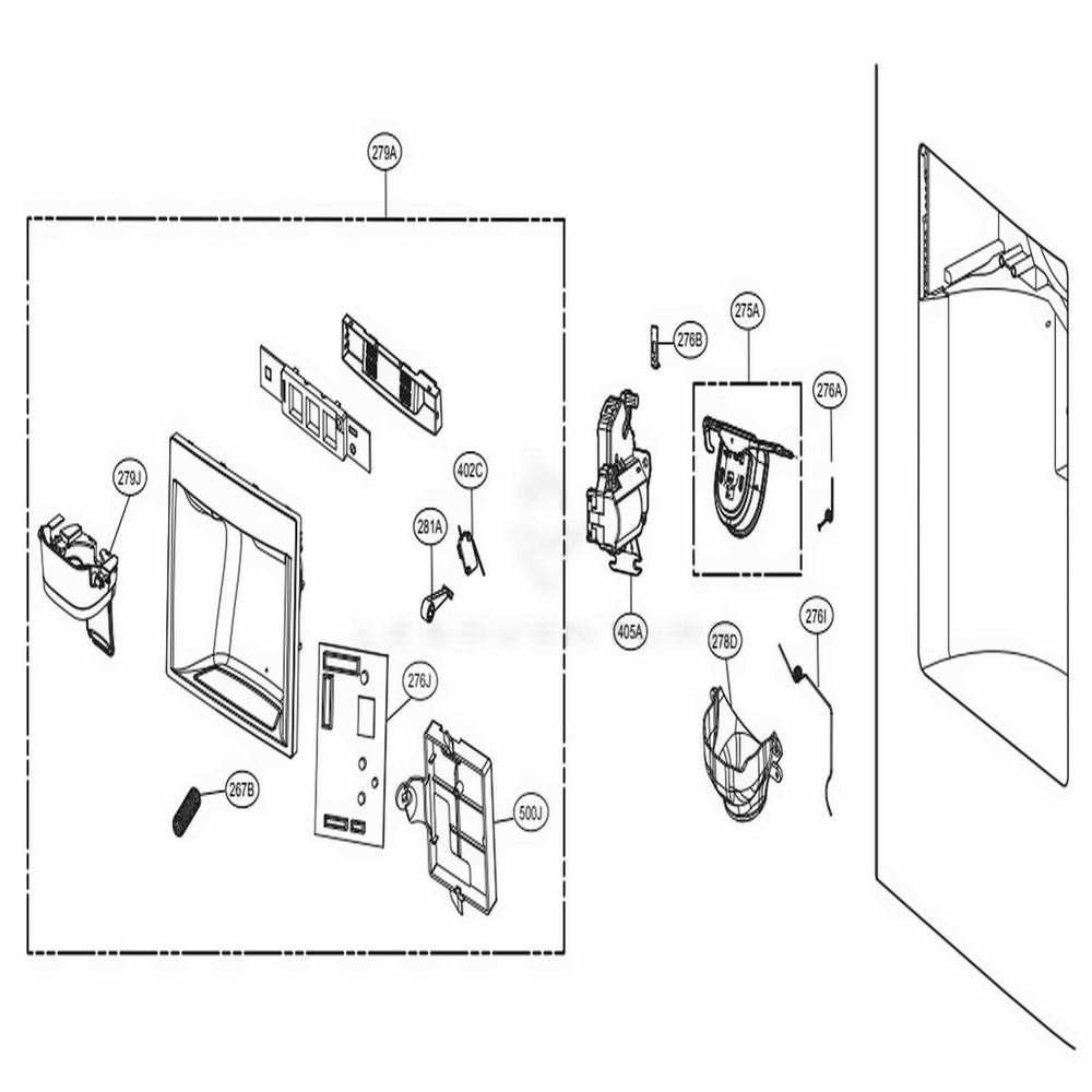 Dispenser Parts Diagram and Parts List for 74042 ASWCSE2 LG Refrigerator
