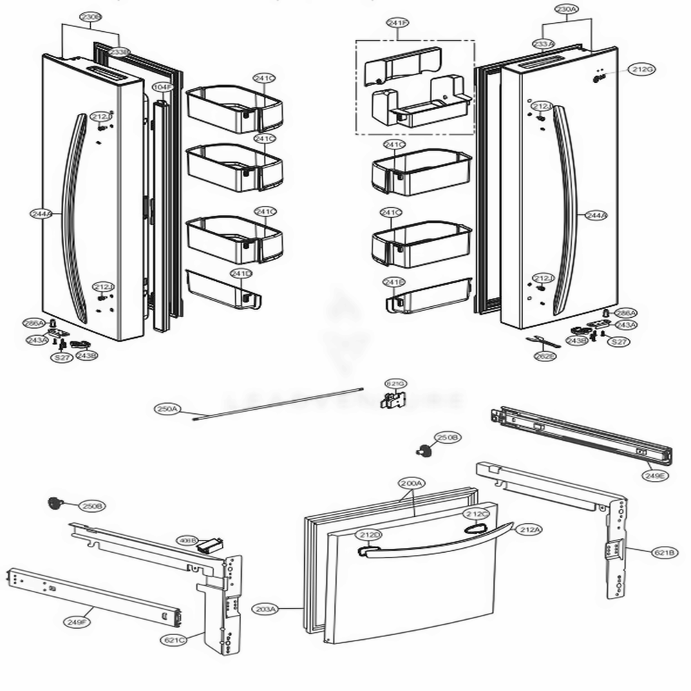 Door Parts Diagram and Parts List for LFC22770ST ASTCNA3 LG Refrigerator