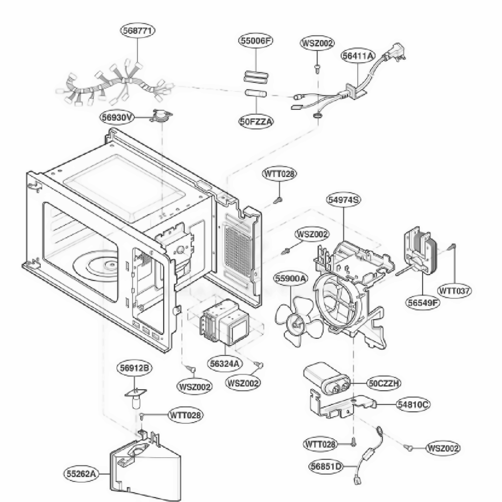 Interior Parts Diagram and Parts List for KCMS145JBT0 ABSEKAD LG Range