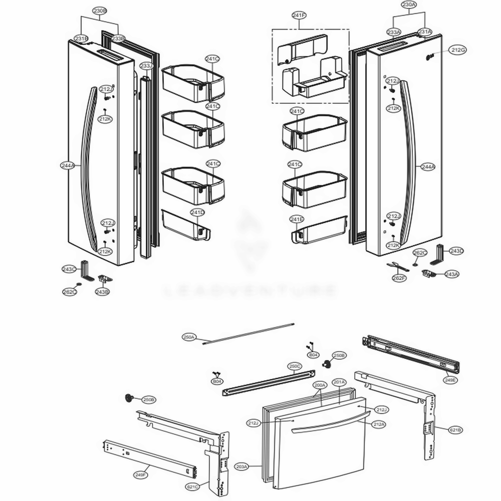 Door Parts Diagram and Parts List for LFC24770SB AWBCNA1 LG Refrigerator