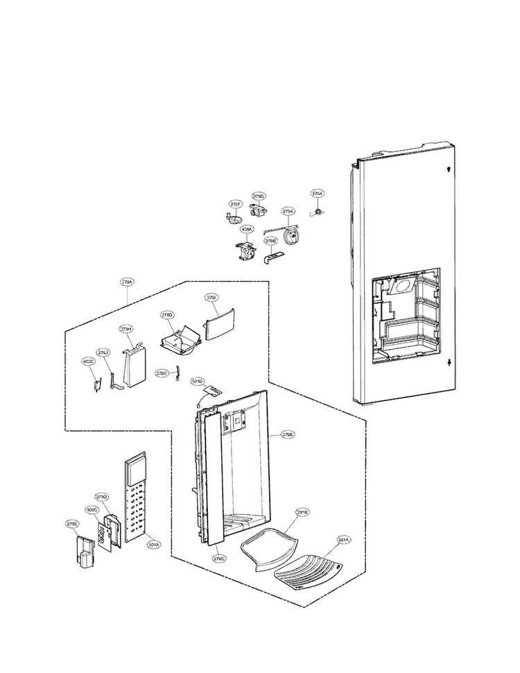 Dispenser Parts Diagram and Parts List for LFX21976ST 06 LG Refrigerator