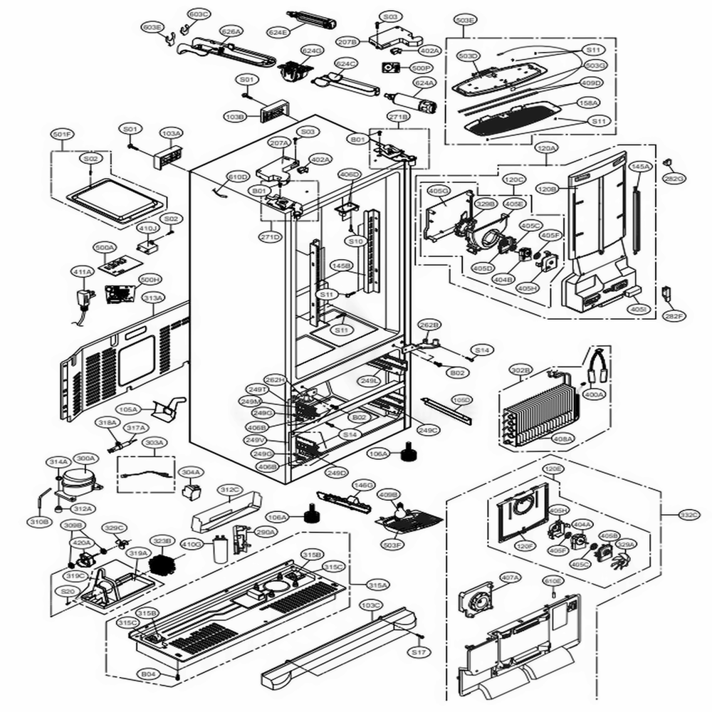 Case Parts Diagram and Parts List for 71072 ASWCSE1 LG Refrigerator
