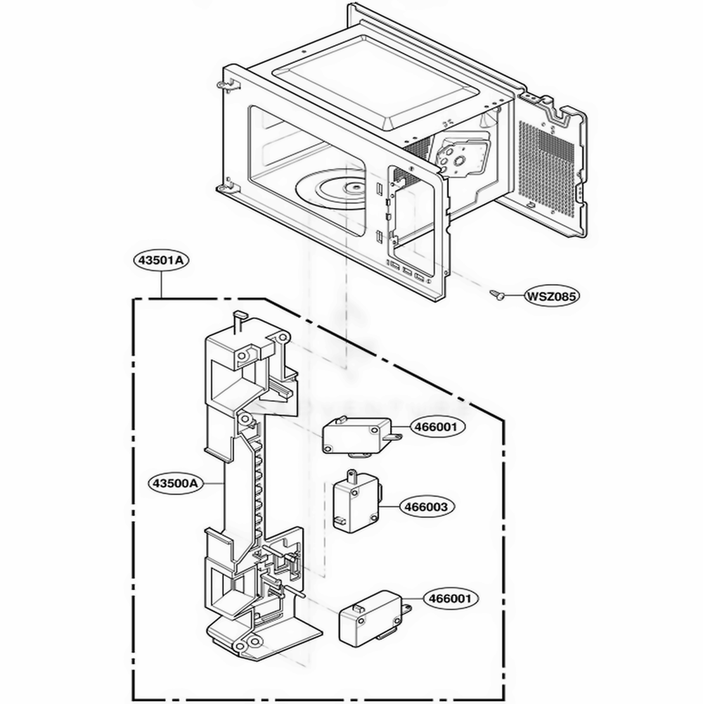 Latch Board Parts Diagram and Parts List for M1031W MWEAMA LG Range
