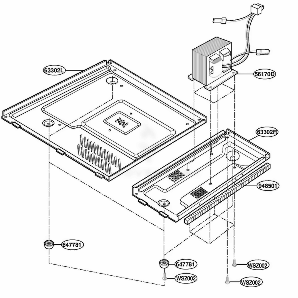 Base Plate Parts Diagram and Parts List for DMW10B SGEDOM LG Range