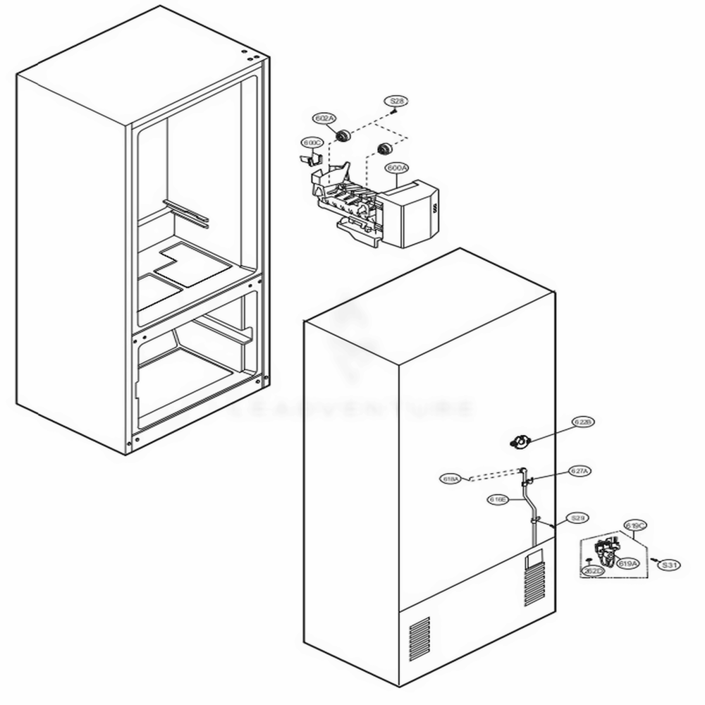 Ice Maker Parts Diagram and Parts List for LFC23760SB AWB1LGA LG Refrigerator