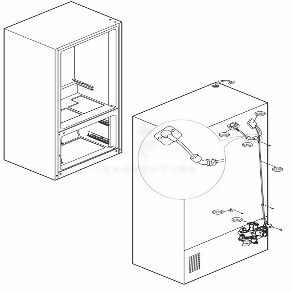 Valve And Water Tube Parts Diagram and Parts List for LFX25978SB AWBCNA0 LG Refrigerator