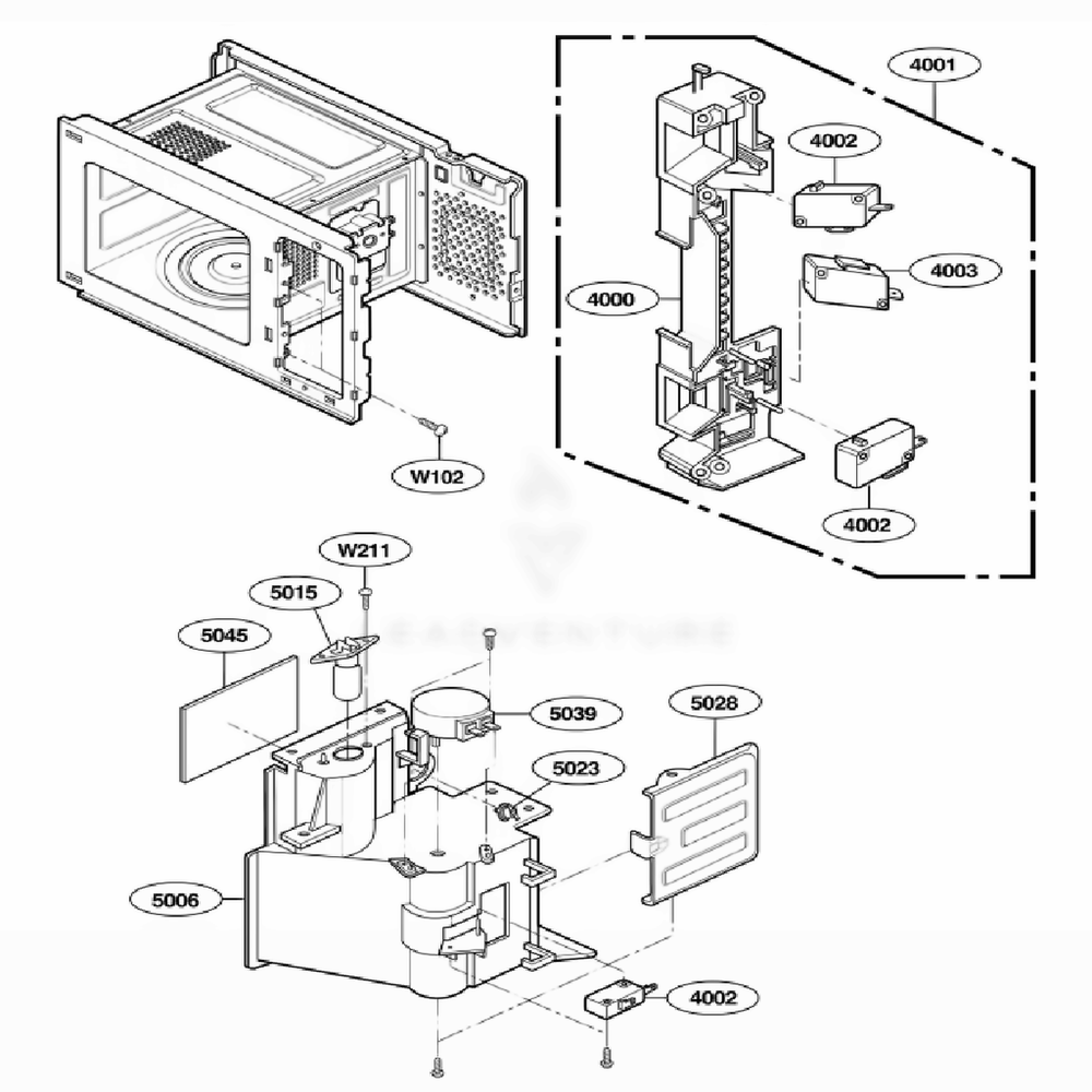 Latch Board Parts Diagram and Parts List for JE1590WH AWHEGEU LG Range