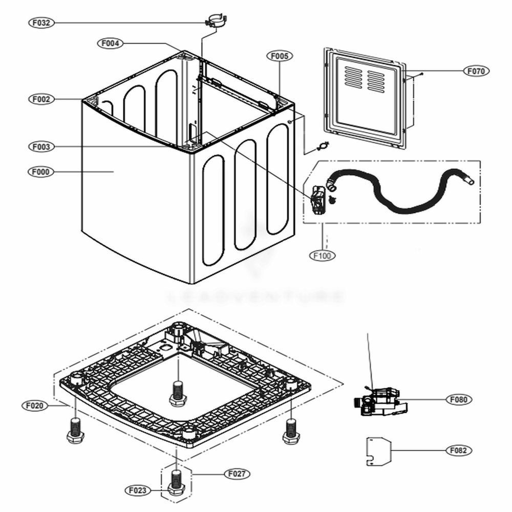 Outer Case Assembly Diagram and Parts List for WT4801CW ABWESED LG Washer