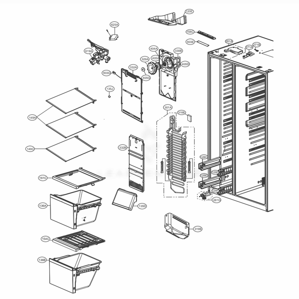 Freezer Compartment Diagram and Parts List for LSXC22396S ASTCNA4 LG Refrigerator