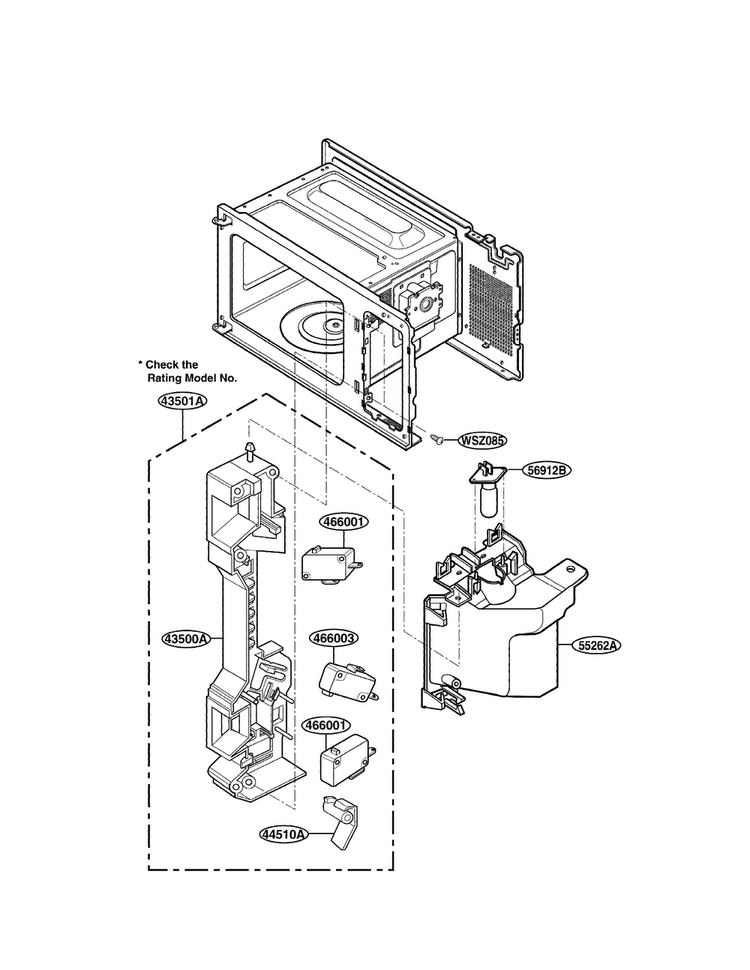 Latch Board Parts Diagram and Parts List for LTM9000ST-01  LG Microwave