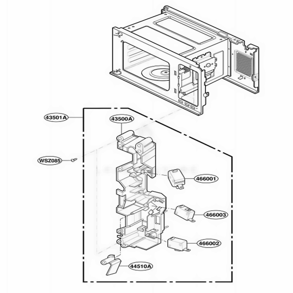 Latch Board Parts Diagram and Parts List for JES739WD CMWEGEU LG Microwave