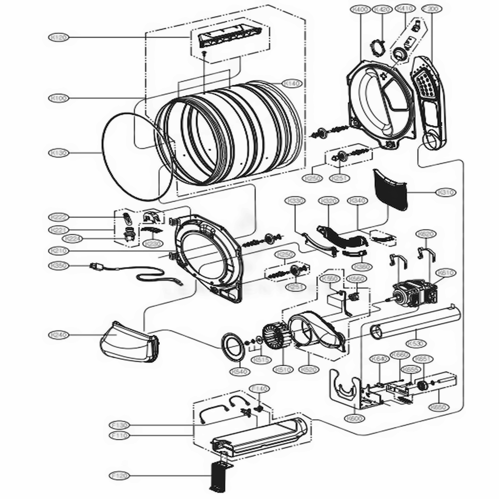Drum And Motor Assembly: Gas Type Diagram and Parts List for 81728 APBESEU LG Dryer
