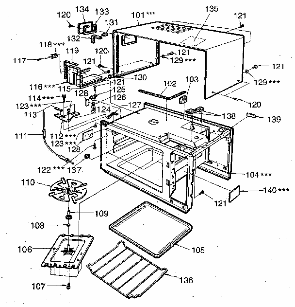 Cabinet Diagram and Parts List for 7218863480  Kenmore Microwave