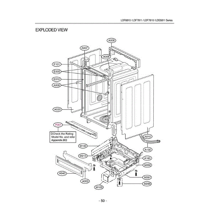 Section 2 Diagram and Parts List for LDF7811BB ABPEEUS LG Dishwasher