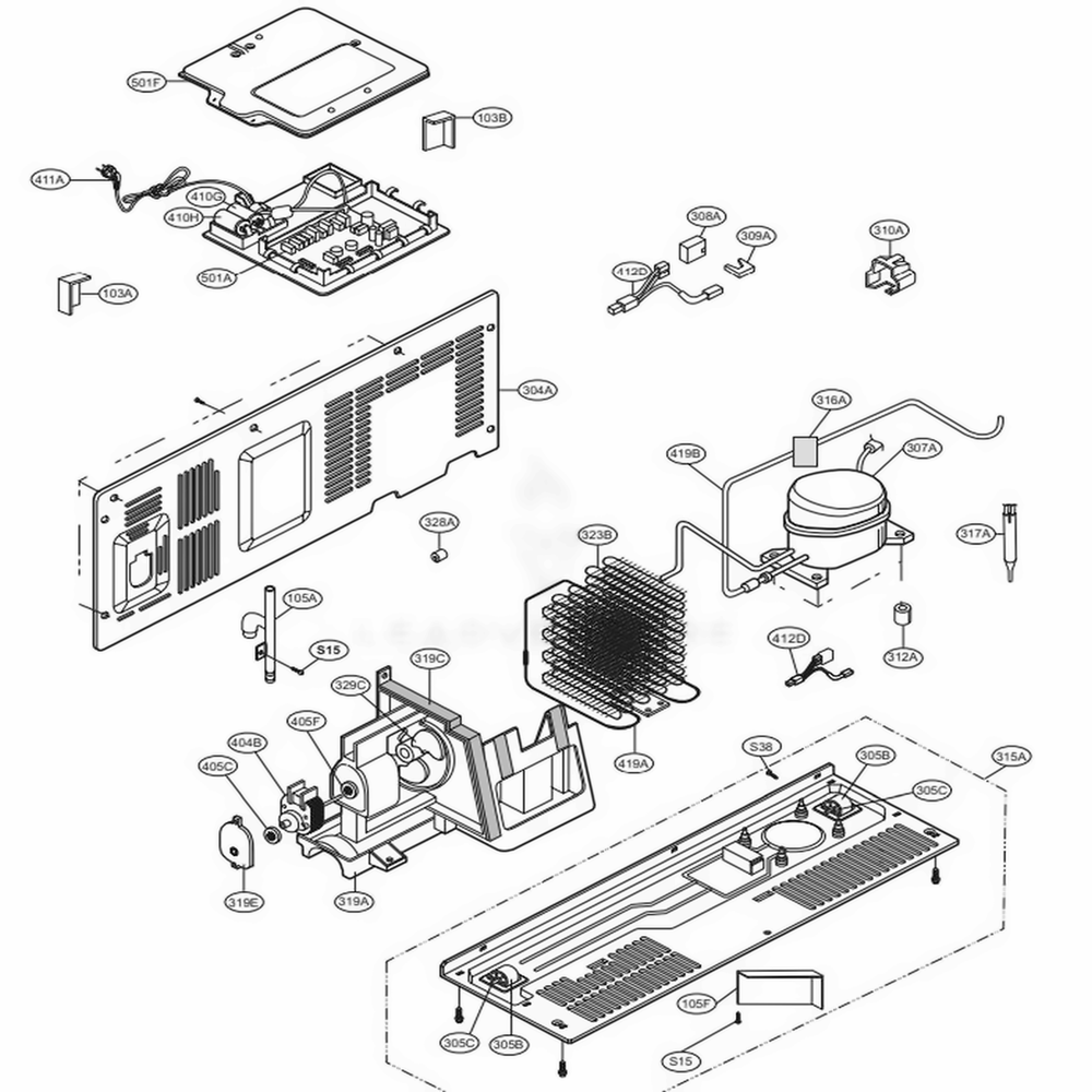 Mechanical Compartment Diagram and Parts List for 51026 ATI1SER LG Refrigerator
