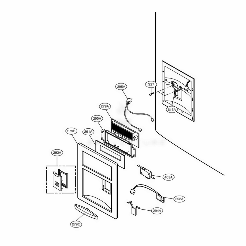 Dispenser Parts Diagram and Parts List for 78542 ASW6SER LG Refrigerator