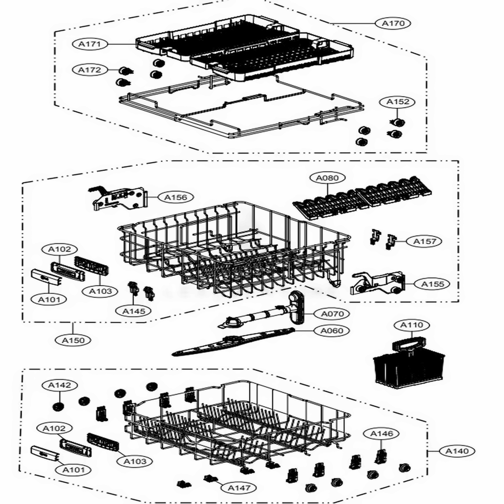 Main 6 Diagram and Parts List for D1454CFN AASGBRS LG Dishwasher