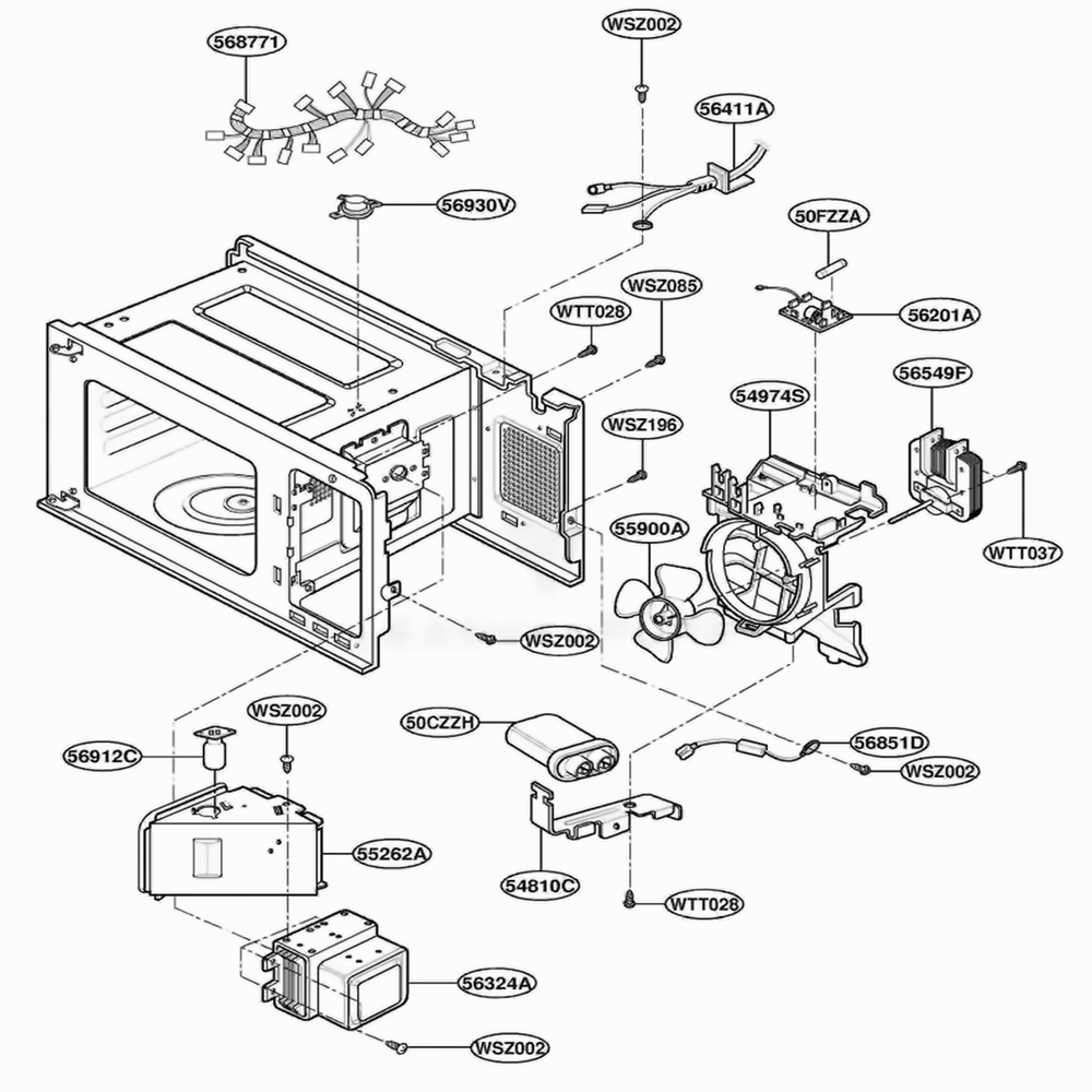 Interior Parts Diagram and Parts List for DMW10B SGEDOM LG Range