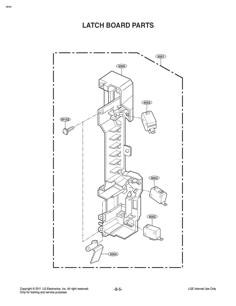 Latch Board Parts Diagram and Parts List for MQ1741ASL CSBESEA LG Microwave