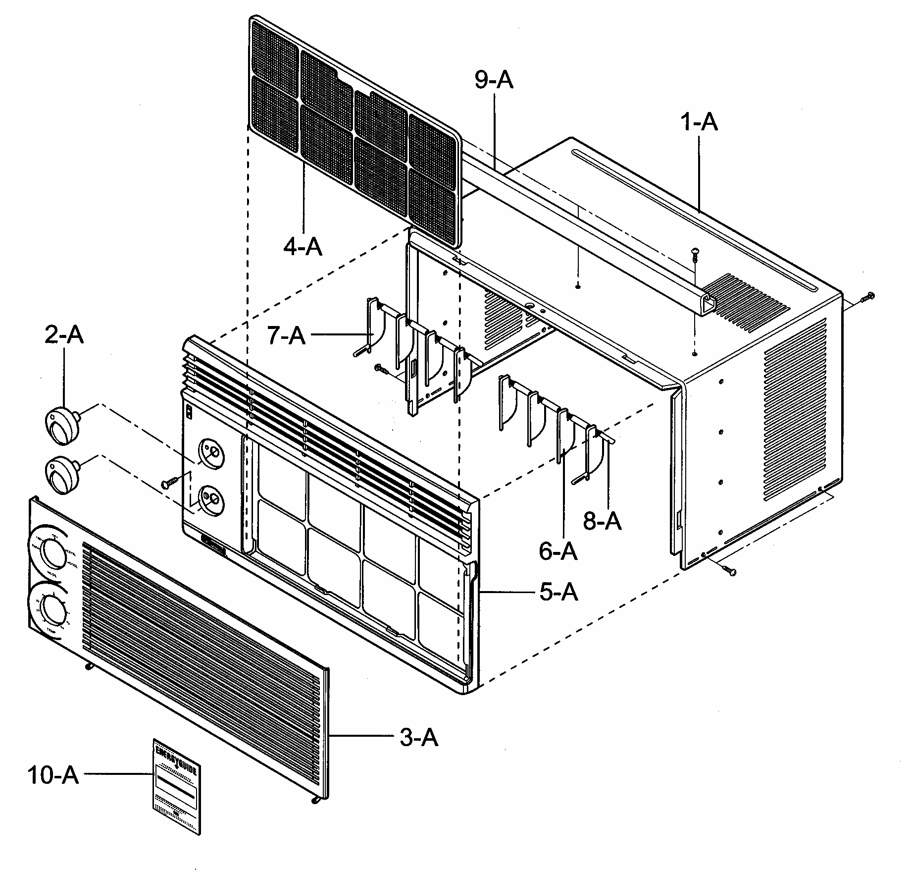 Cabinet/front Grille Assy Diagram and Parts List for 58073053200  Kenmore Air Conditioner
