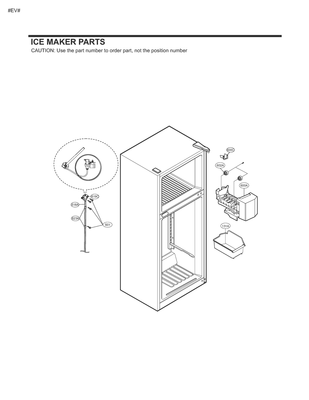 Ice Maker Parts Diagram and Parts List for GM-U652SQDM ASWCNA3 LG Refrigerator