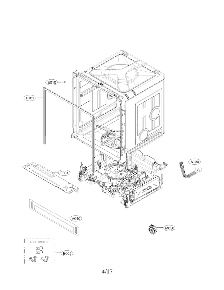 Cabinet Parts Diagram and Parts List for LDF5545ST 00 LG Dishwasher