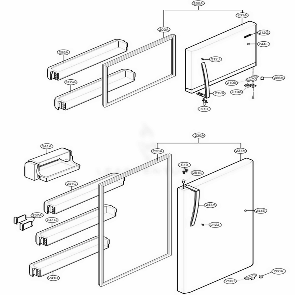 Door Parts Diagram and Parts List for 78039 AWBCSE0 LG Refrigerator