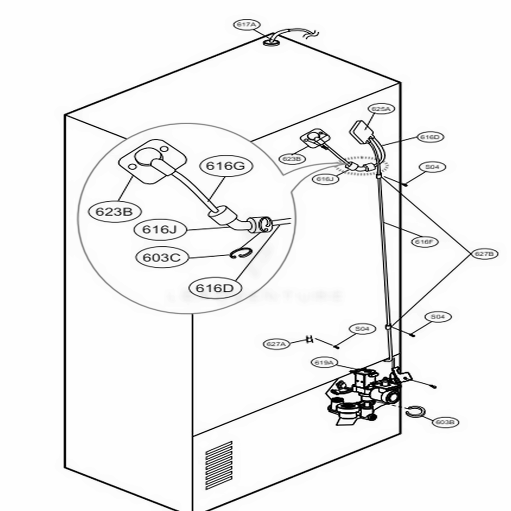Valve And Water Tube Parts Diagram and Parts List for 72372 ASWCSE0 LG Refrigerator