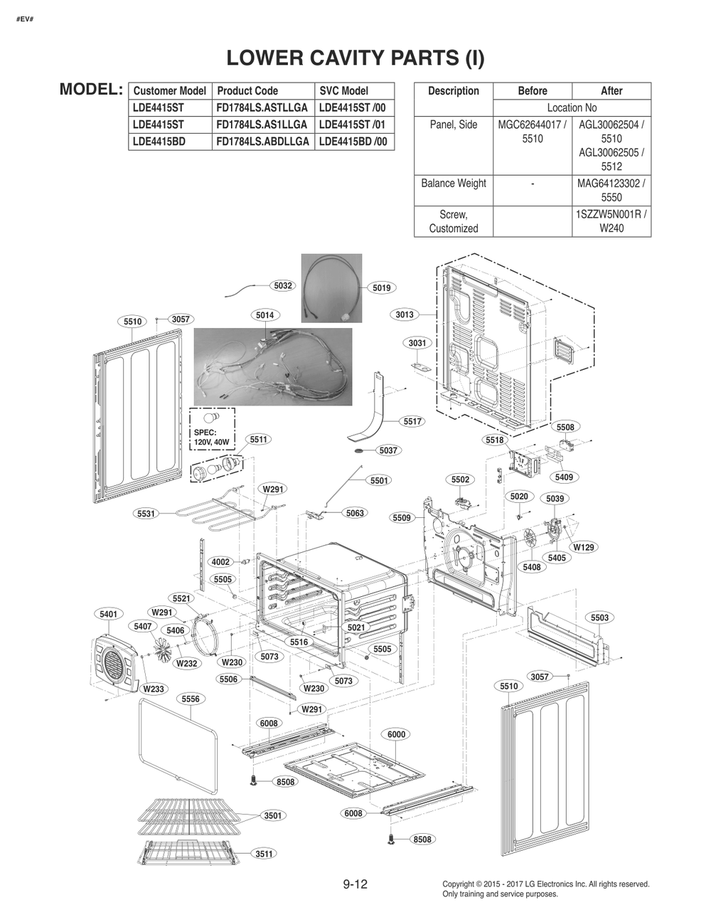 Lower Cavity Parts Diagram and Parts List for FD1784LS ABDLLGA LG Range