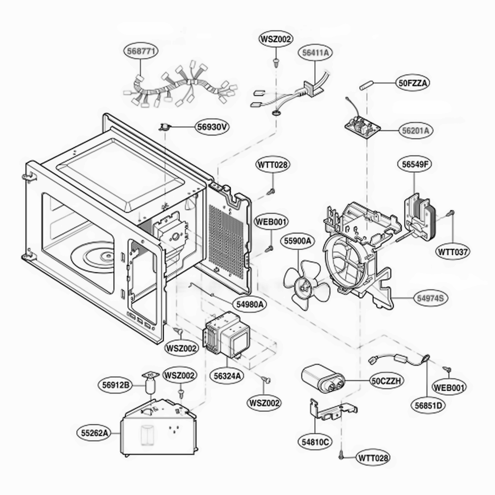 Interior Parts 2 Diagram and Parts List for MA1020W MWEGSE LG Wall Oven