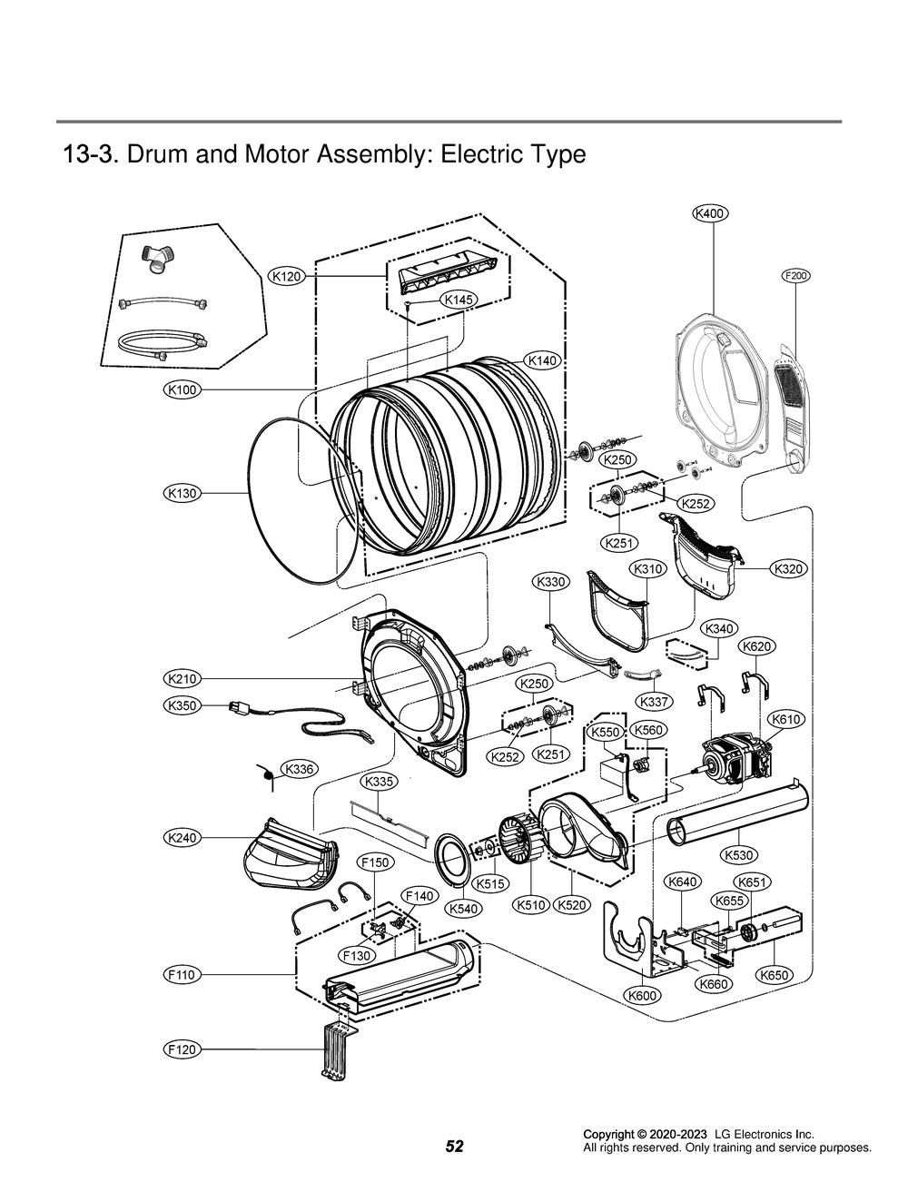Drum And Motor Assembly Diagram and Parts List for DLE3400W ABWEUCI LG Dryer