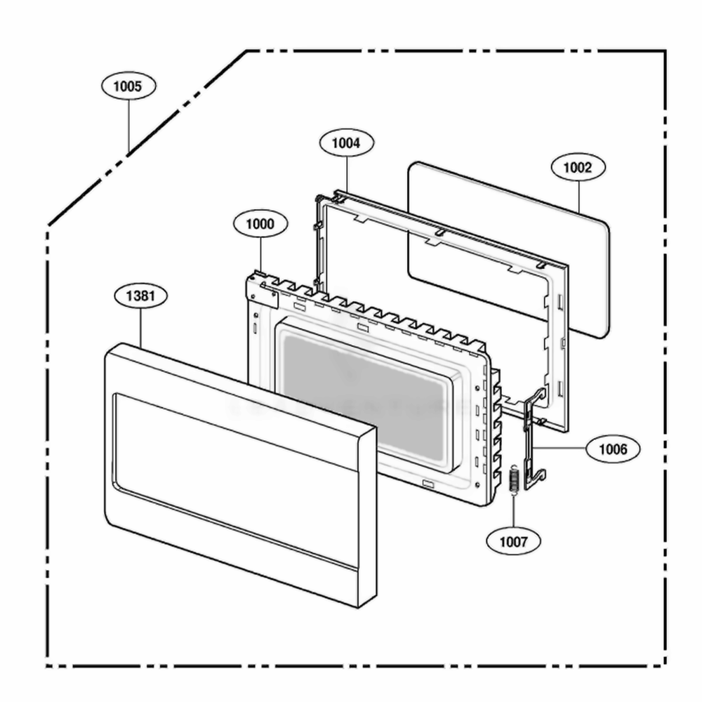 Door Parts Diagram and Parts List for MBBB CBKEBSH LG Wall Oven