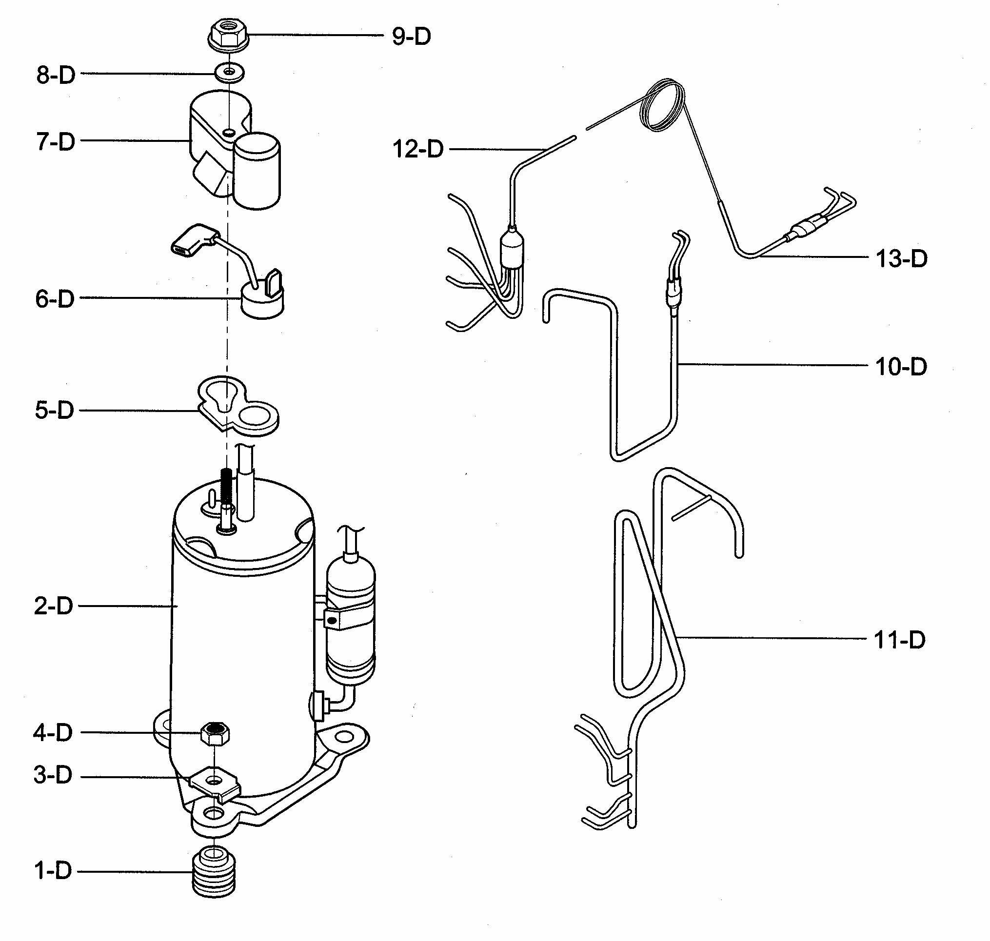 Compressor Parts Diagram and Parts List for 58076129200  Kenmore Air Conditioner