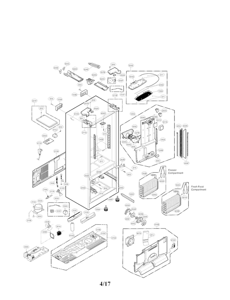 Case Parts Diagram and Parts List for LFX31925ST 04 LG Refrigerator