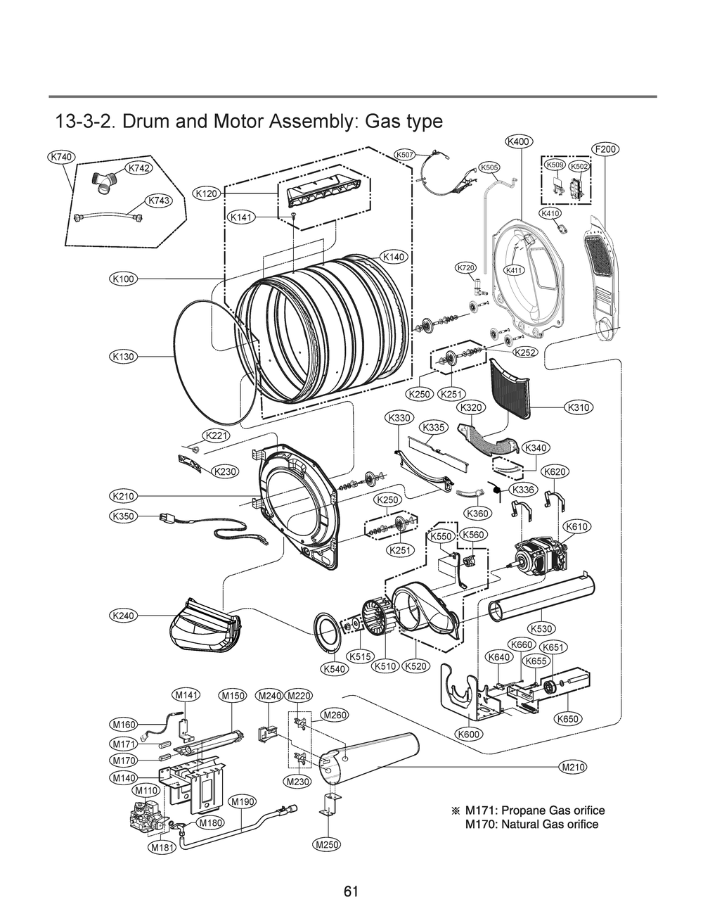Drum And Motor Assembly Diagram and Parts List for RN13B5GS ASTESEU LG Dryer