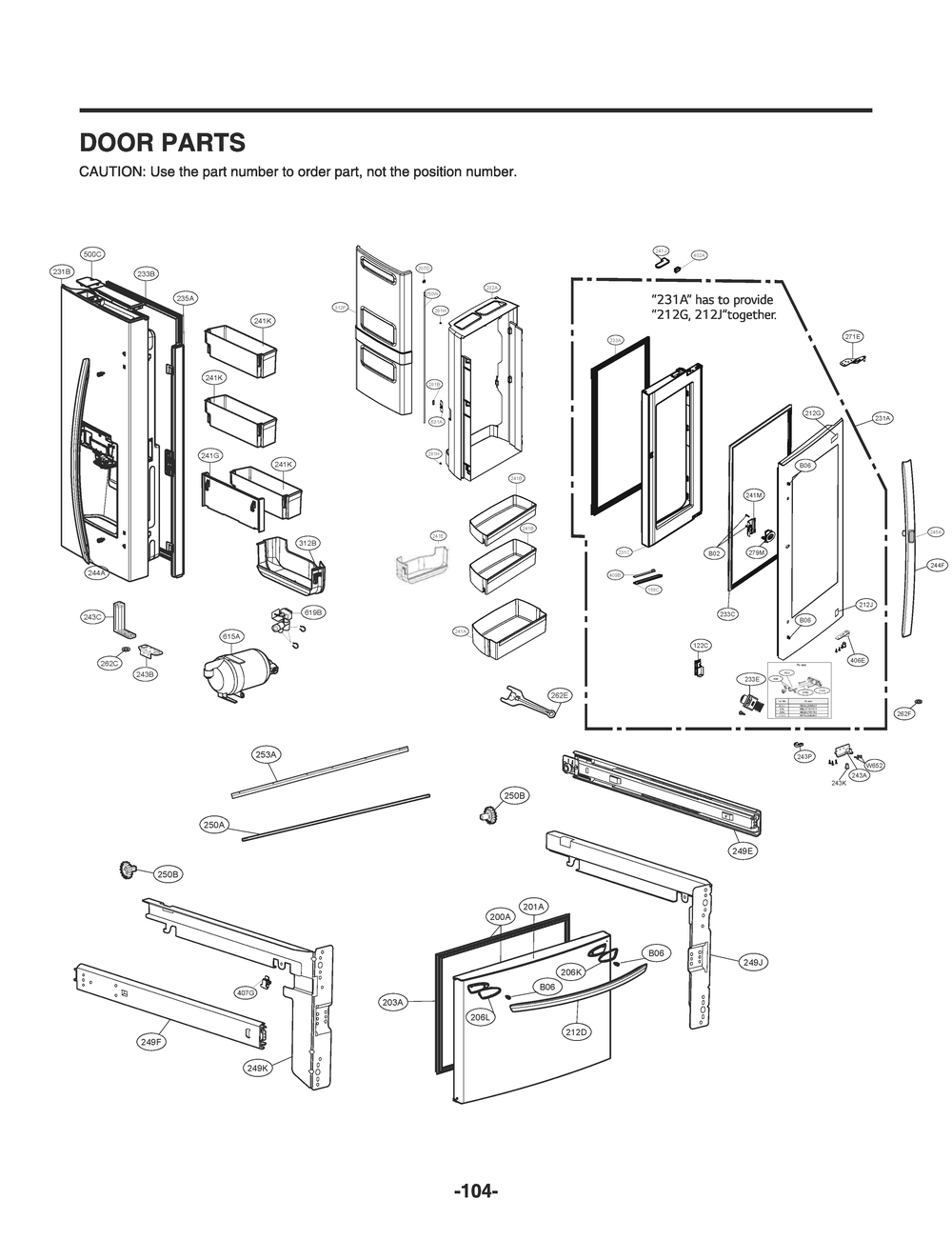 Door Parts Diagram and Parts List for GR-X288NKSM ASBCNA2 LG Refrigerator