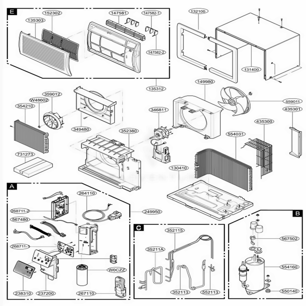 Main Diagram and Parts List for US10C30 AWYBFRD LG Air Conditioner