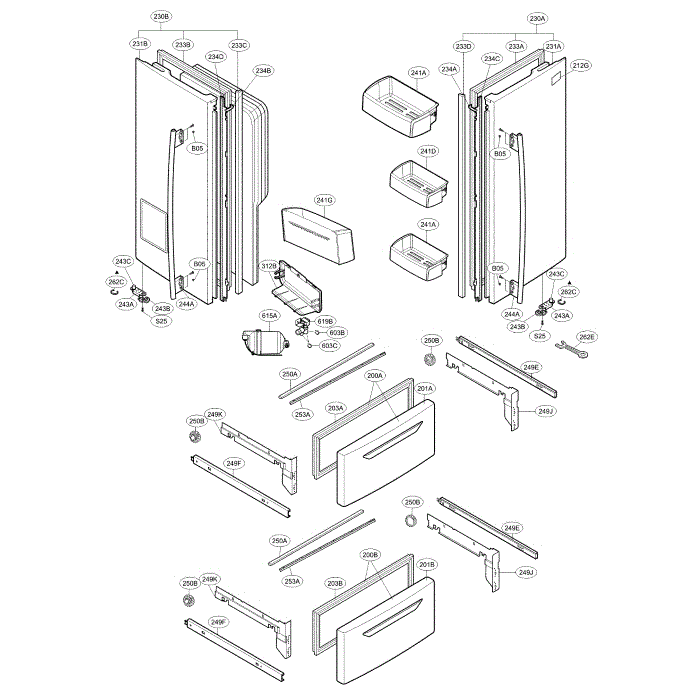 Door Diagram and Parts List for LMX25964ST 01 LG Refrigerator