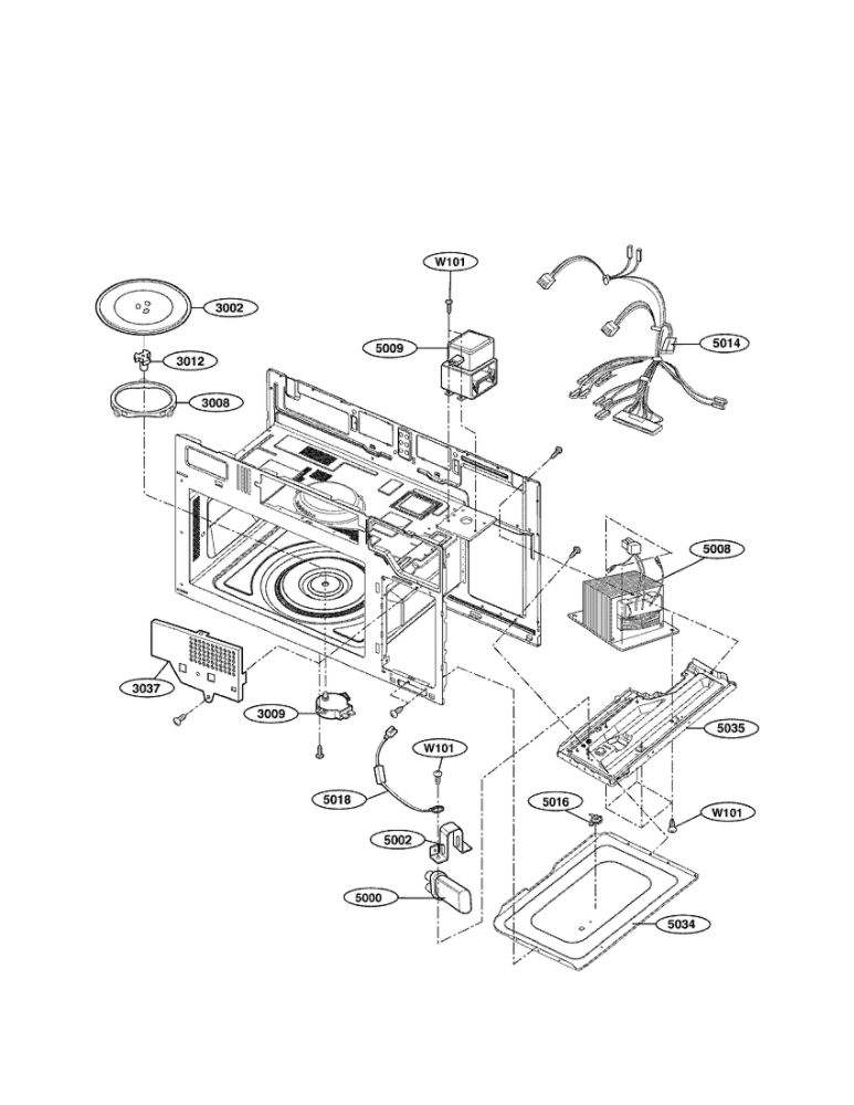Interior Parts 1 Diagram and Parts List for LMV1683SB 00 LG Microwave