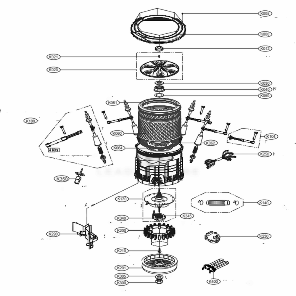 Tub Assembly Diagram and Parts List for WT7700HKA ABSEEUS LG Washer