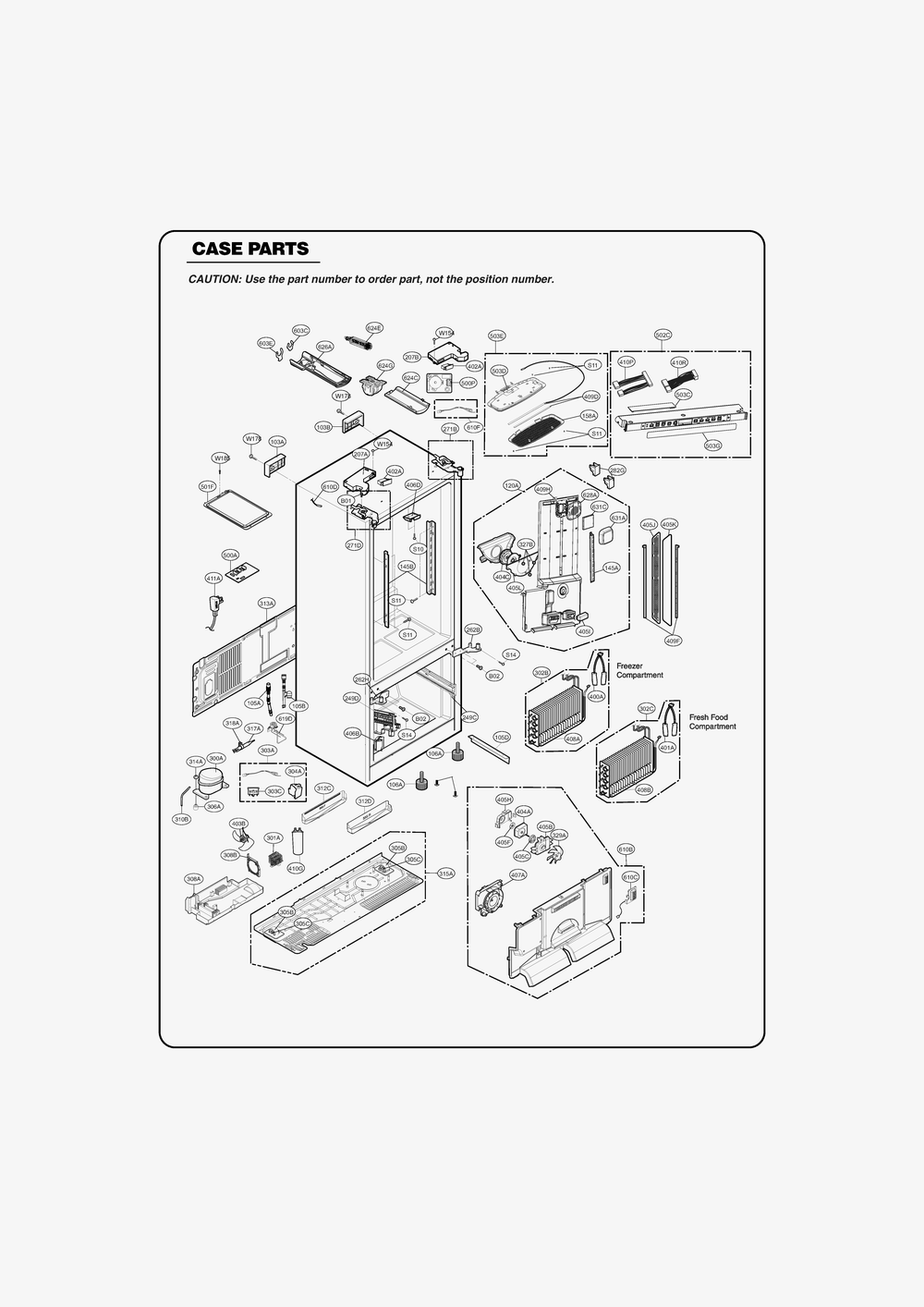 Case Parts Diagram and Parts List for GR-L318LQTM AWBCSE1 LG Refrigerator