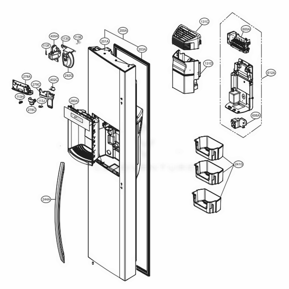 Freezer Door Diagram and Parts List for 51733 ASTCSE0 LG Refrigerator