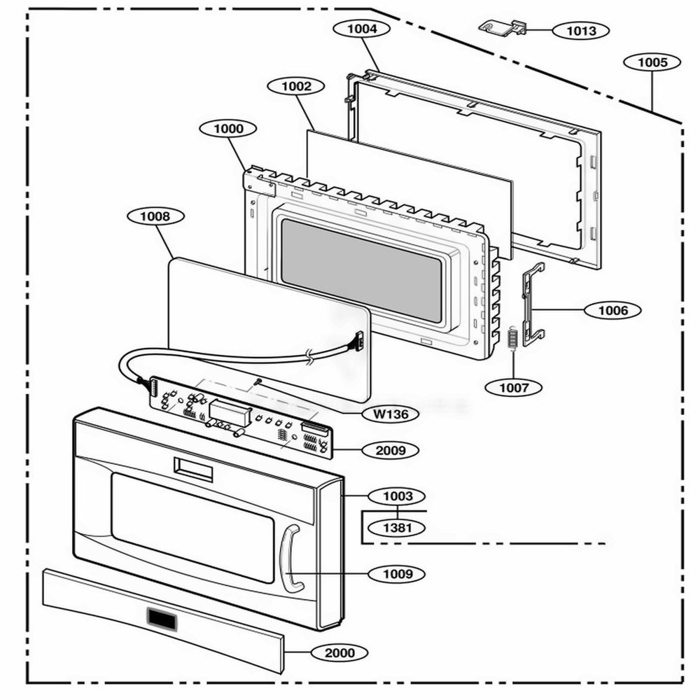 Door And Controller Parts Diagram and Parts List for 63992 AWHESEA LG Wall Oven