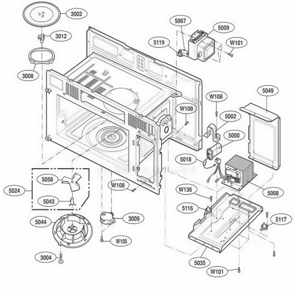 Interior Parts 1 Diagram and Parts List for JVM1640AH AALEGEU LG Range