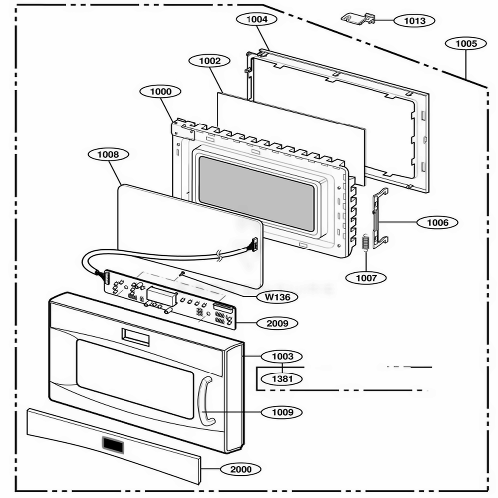 Door And Controller Parts Diagram and Parts List for 63999 AB1ESEA LG Wall Oven