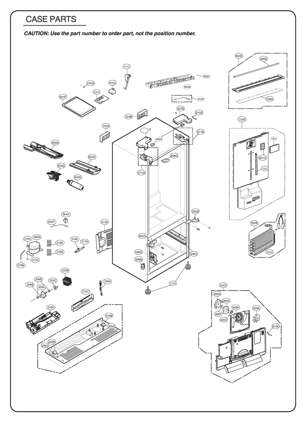 Case Parts Diagram and Parts List for GR-B288NSUM ASTCSE0 LG Refrigerator