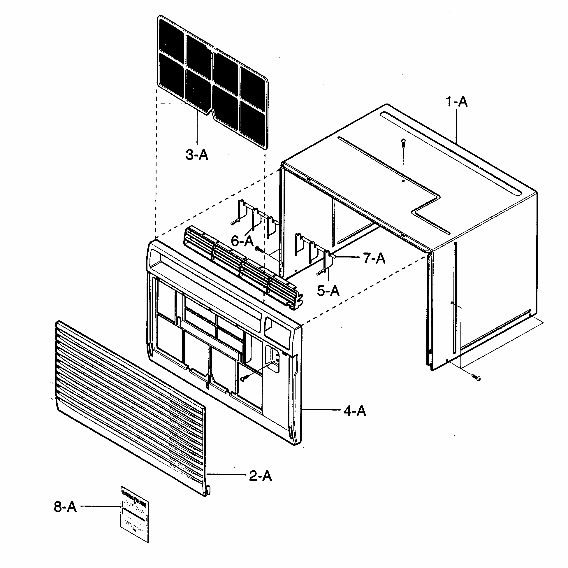 Cabinet/front Grille Assy Diagram and Parts List for 58072083200  Kenmore Air Conditioner