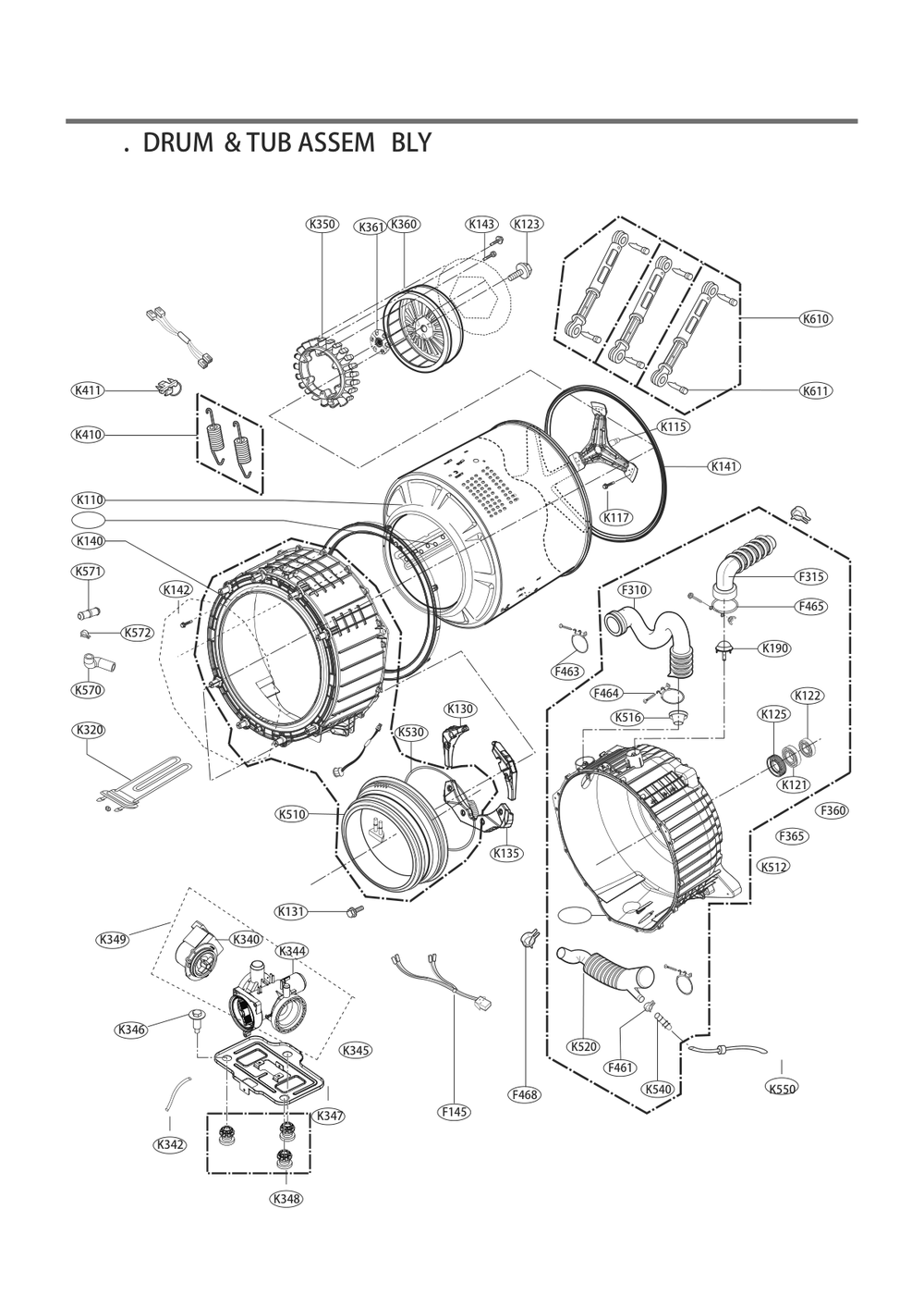 Drum And Tub Assem Diagram and Parts List for FH4F2CDYP7 ASSEPUS LG Washer