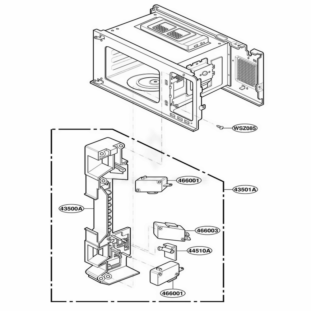 Latch Board Parts Diagram and Parts List for 3WG2532 HM1QBAL LG Range