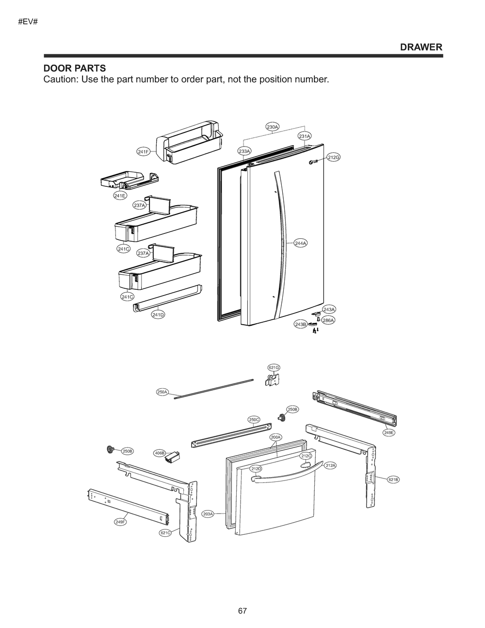 Door Parts Diagram and Parts List for GM-B248RSFM ASTCNA3 LG Refrigerator